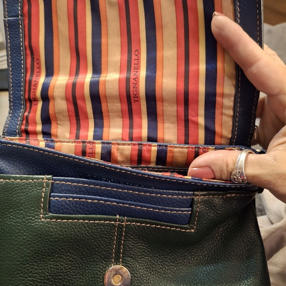 Tignanello Green and Blue Vintage Leather Crossbody Bag 8x6 - Picture 10 of 12